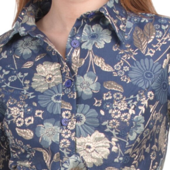 RENE BY RENE RUIZ Three-quarter Sleeve Floral Metallic Jacquard Gown - Picture 3 of 3